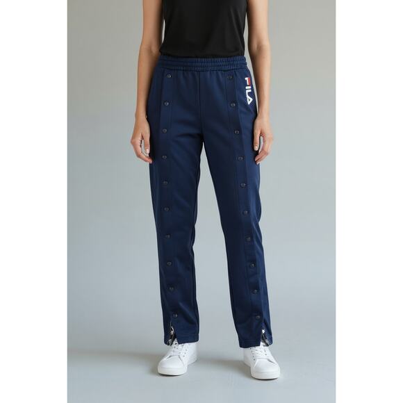 Fila Alice Snap Front Track Pants Navy Womens Size Large Performance Drawstring - Picture 1 of 8